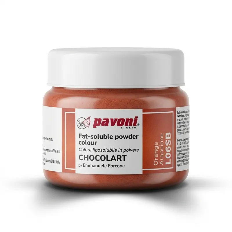 Tukorozpustná barva na čokoládu PAVONI v zářivě oranžovém odstínu o hmotnosti 40 g pro zdobení dezertů a dortů