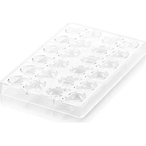 Polykarbonátová forma na pralinky Silikomart COCCIA ve tvaru kapky nebo slzy s 29 dutinkami po 8 ml