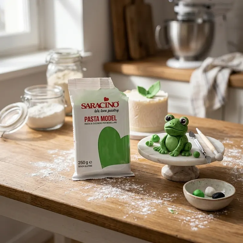 Modelovací hmota Saracino ve světle zeleném odstínu o hmotnosti 250 g pro tvarování dortových dekorací