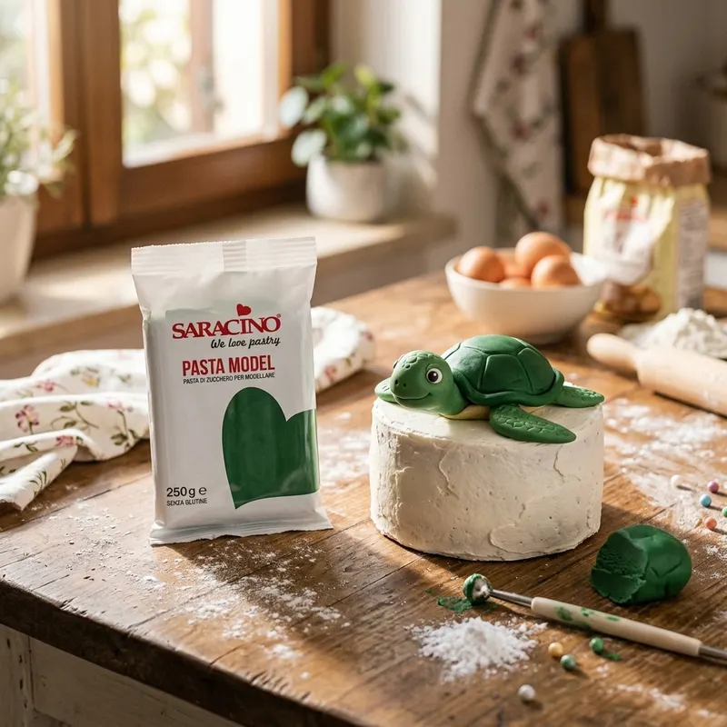 Modelovací hmota Saracino v tmavě zelené barvě, balení 250 g, pro tvarování dortových dekorací