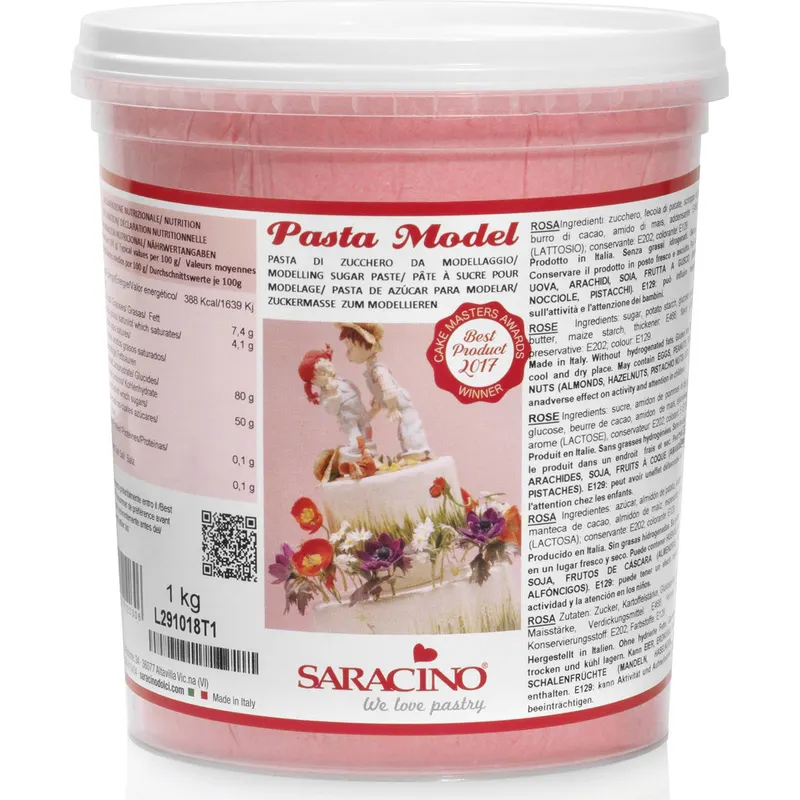 Modelovací hmota Saracino ve světle růžové barvě o hmotnosti 1 kg pro tvorbu figurek a květin na dorty