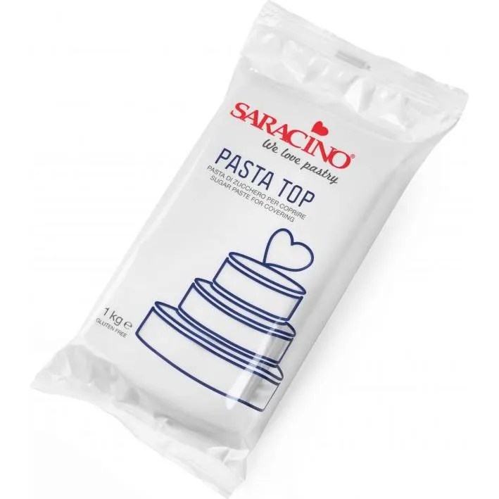 Bílá potahovací hmota Pasta Top od značky Saracino v balení 1 kg na dorty a zdobení sladkostí