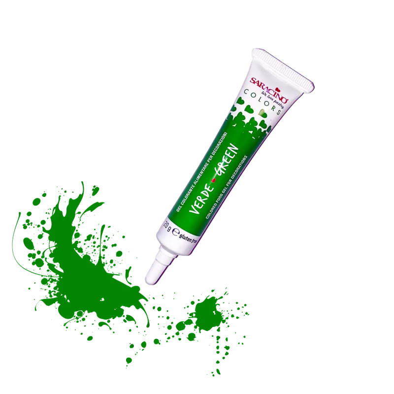 Gelová barva SARACINO v zelené barvě, 20 g, pro obarvení dortových krémů, šlehačky a potahovací hmoty