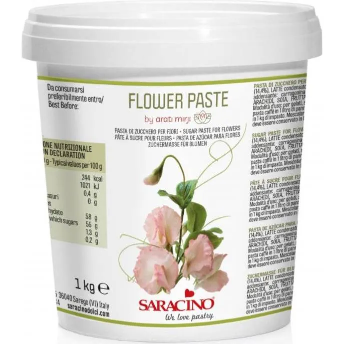 Modelovací hmota Saracino Flower Paste bílá na výrobu jedlých květů a dekorací na dorty, balení 1000 g