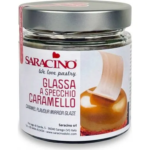 Karamelová zrcadlová poleva Saracino v balení 350 g na lesklé dekorování dortů a dezertů