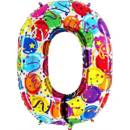Extra velký nafukovací balónek číslo 0 v pestrých barvách, výška 102 cm, pro party a oslavy