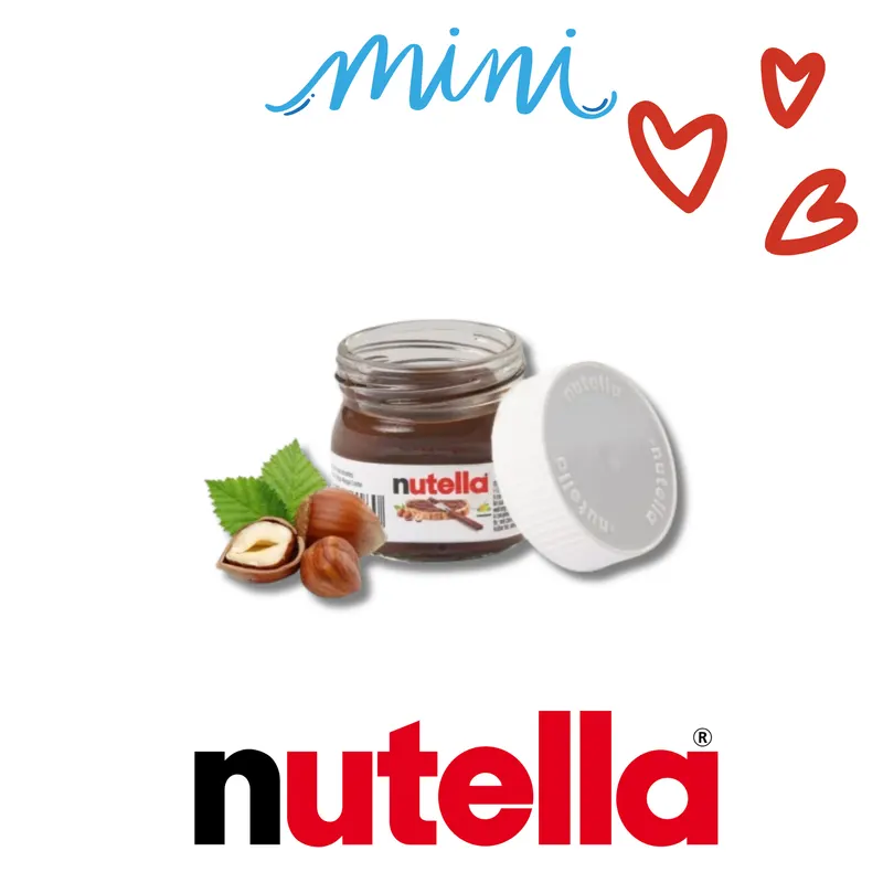 Dortová dekorace Nutella od značky Ferrero ve tvaru miniaturní skleničky o velikosti cca 5 x 5 cm s náplní lískooříškové pomazánky