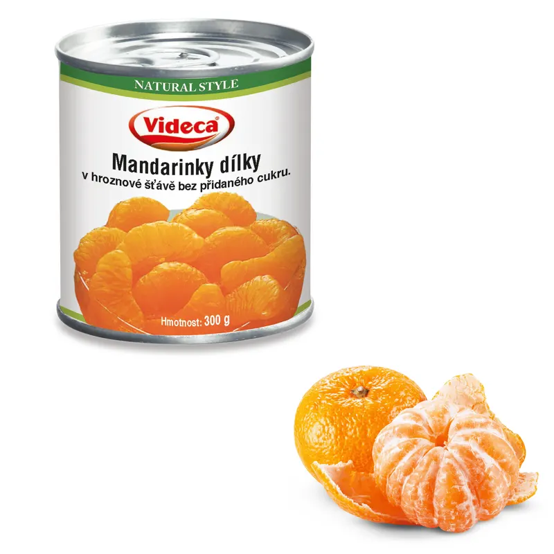 Sterilované mandarinky v hroznové šťávě bez přidaného cukru, sklenice 314 ml