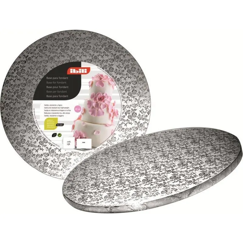 Kruhová stříbrná dortová podložka o průměru 35 cm od značky Ibili pro stabilní podklad dortů