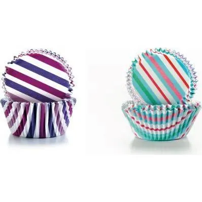 Papírové košíčky Ibili s dvoubarevnými proužky na muffiny a cupcakes o rozměru 7,5 x 4 cm