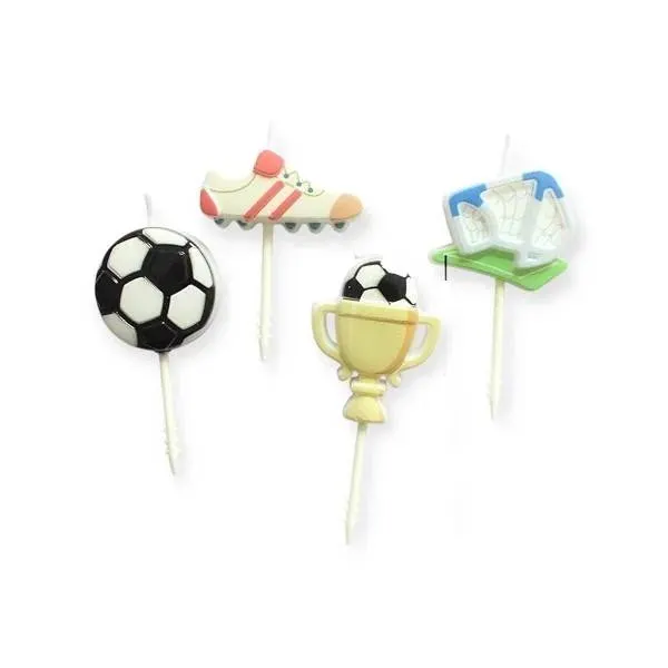 Dortové svíčky s motivem fotbalu, balení 4 kusy, výška 2 až 4 cm, na zdobení dortu nebo cupcakes