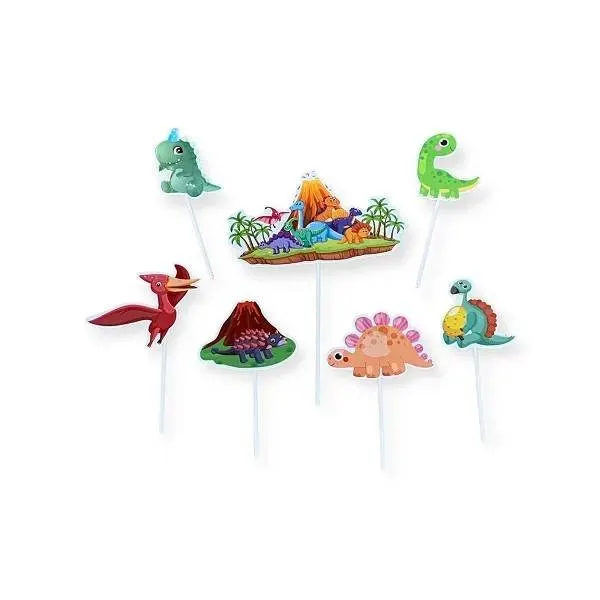 Sada sedmi zápichů do dortu ve tvaru dinosaurů pro dětské dorty a oslavy