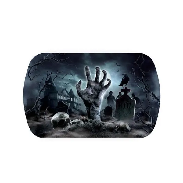 Plastový halloweenský podnos s motivem hřbitova od značky Fiestas Guirca, 39 x 24 cm, určený na servírování pochoutek