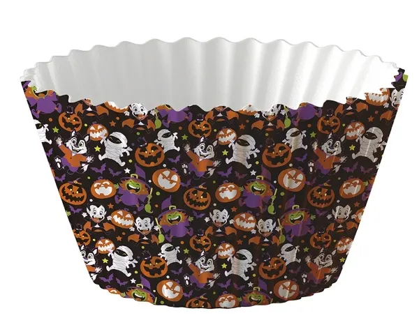 Papírové košíčky na muffiny s halloweenskými motivy dýní, duchů, čarodějnic a netopýrů, 50 ks, značka Fiestas Guirca