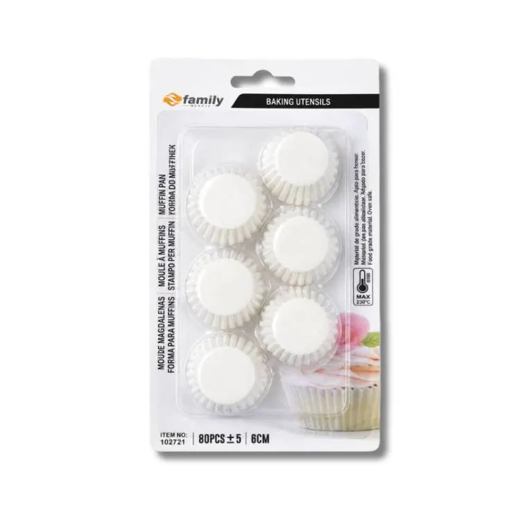 Bílé papírové košíčky na mini muffiny o průměru 4 cm, balení 80 kusů pro pečení dezertů a cupcakes
