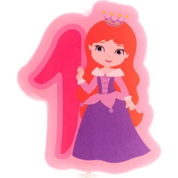 Dortová svíčka ve tvaru princezny s číslem 1 od značky Dekora, výška 7 cm, na narozeninový dort pro malé oslavence