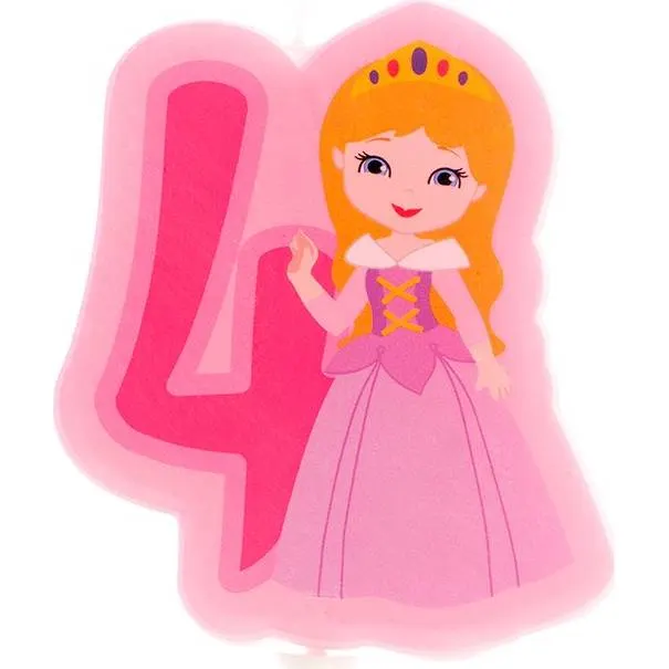 Dortová svíčka ve tvaru princezny s číslicí 4 od značky Dekora, výška 7 cm, na oslavu čtvrtých narozenin