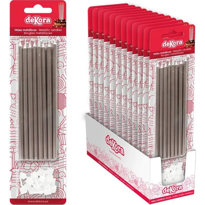 Stříbrné dortové svíčky se zápichem, délka 13 cm, balení 16 kusů pro narozeninové dorty