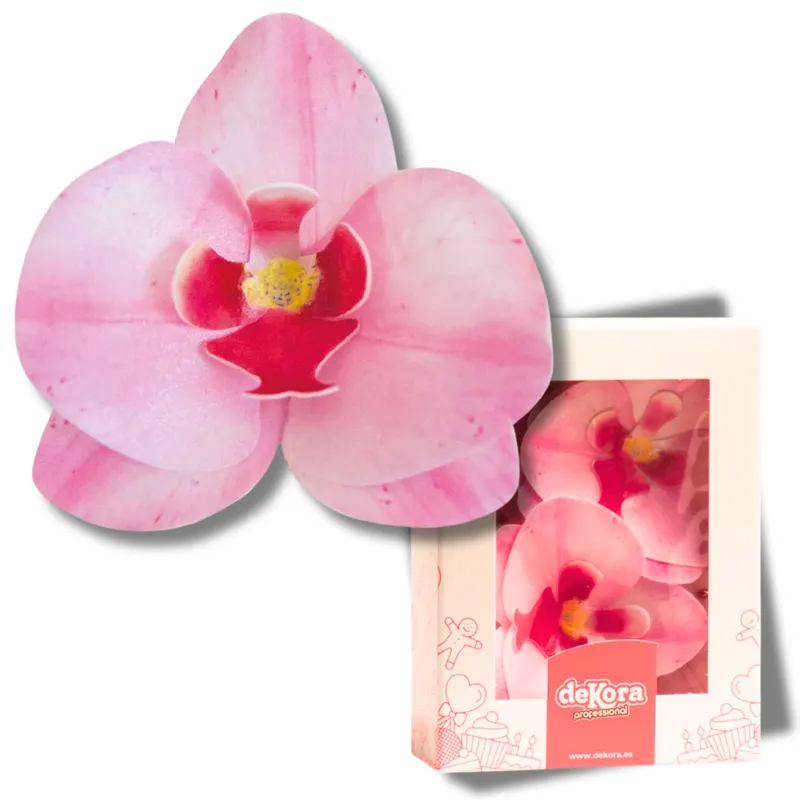 Jedlé papírové orchideje Dekora v růžové barvě, 10 kusů o průměru 8 cm na zdobení dortů a cukrářských výrobků