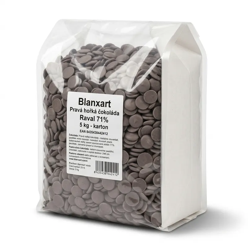 Hořká čokoláda Blanxart Raval 71 % v kartonu pro cukrářské použití, balení 5 kg