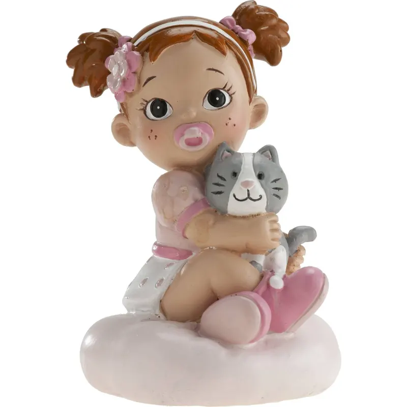 Dekorační figurka holčičky s kočkou na dort, výška 10 cm, značka Dekora