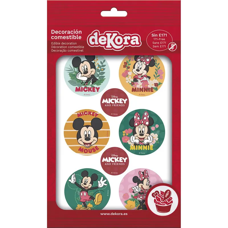 Dekorace z jedlého papíru s motivem Mickey a Minnie na cupcaky, 6 kusů, značka Dekora