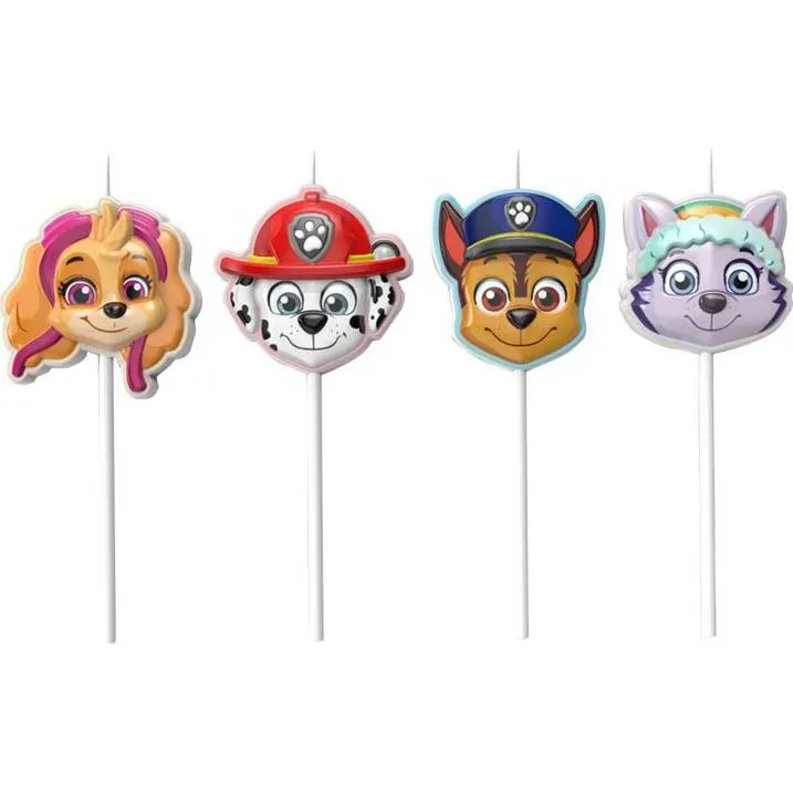 Svíčky na dort s motivem Paw Patrol od značky Dekora, balení 4 ks, výška 9 cm se zapichovací částí