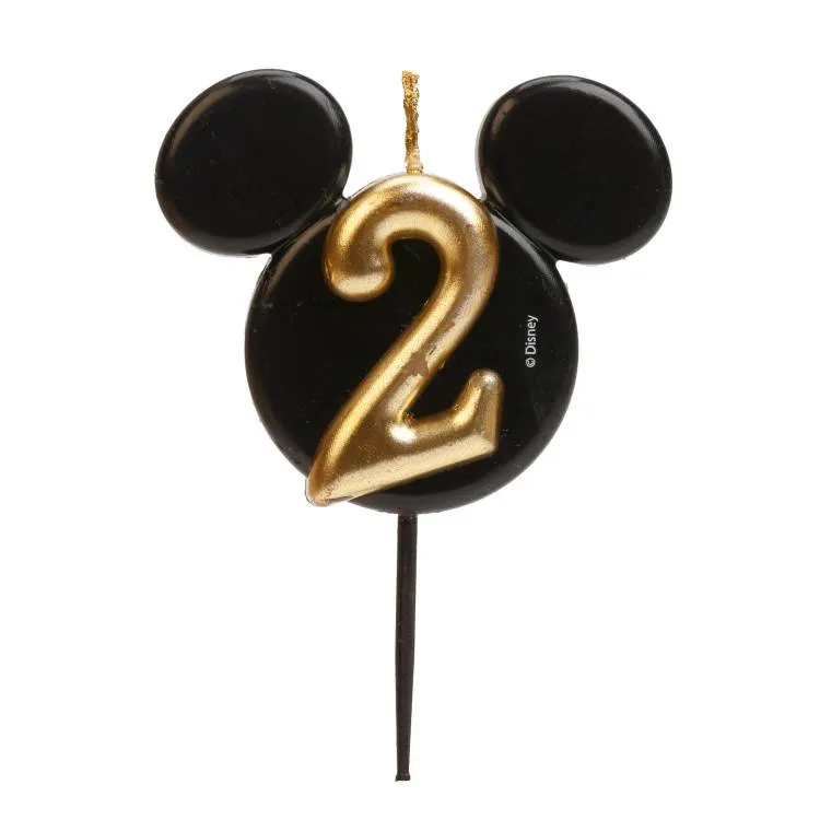 Dekorační svíčka s motivem Mickey Mouse v černo-zlatém provedení číslo 2 na zdobení dortu