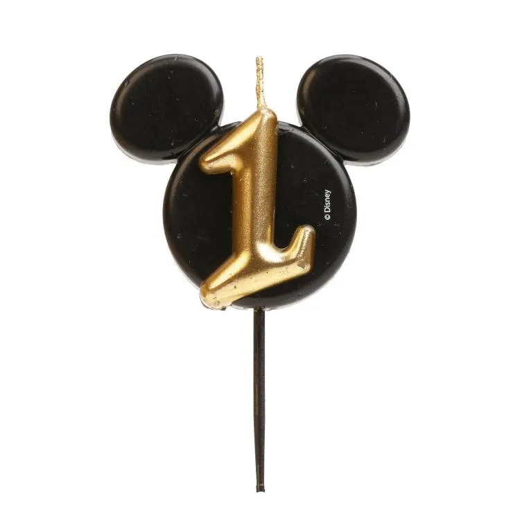 Dekorační svíčka Mickey Mouse v černo-zlaté barvě s číslem 1 na dort k narozeninové oslavě