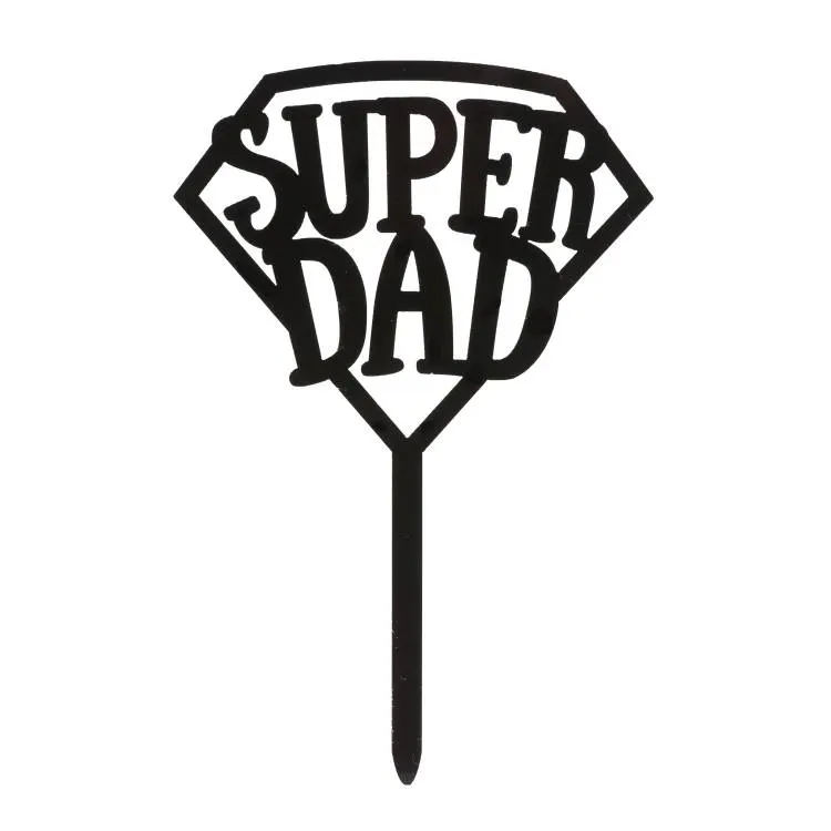 Černý zápich do dortu s nápisem Super Dad na oslavu Dne otců nebo narozenin