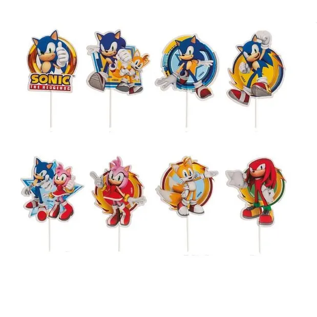 Papírové zápichy s motivem ježka Sonic od značky Dekora, šestnáct kusů na zdobení muffinů a dortů