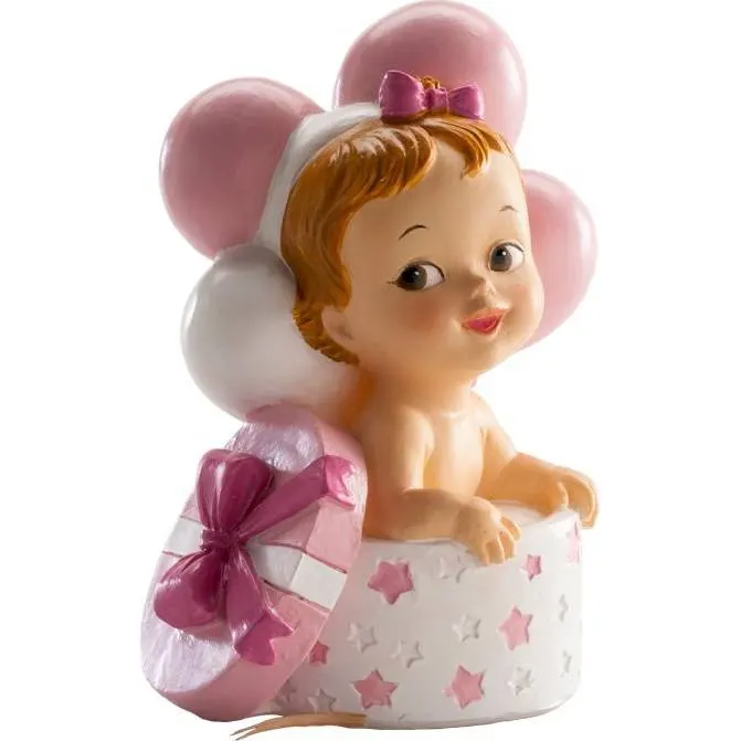 Figurka holčičky na dort, miminko z plastu o výšce 10,5 cm pro dekoraci dortu k narození dítěte