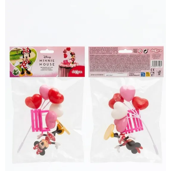 Figurka Minnie s balónky a lavičkou z řady Dekora na zdobení dortu, výška 9 cm