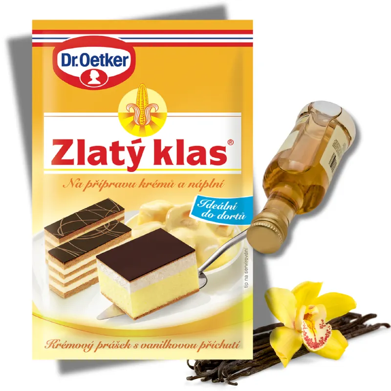 Dr. Oetker Zlatý klas, vanilkový prášek na přípravu krémů a náplní pro pečení dortů a zákusků