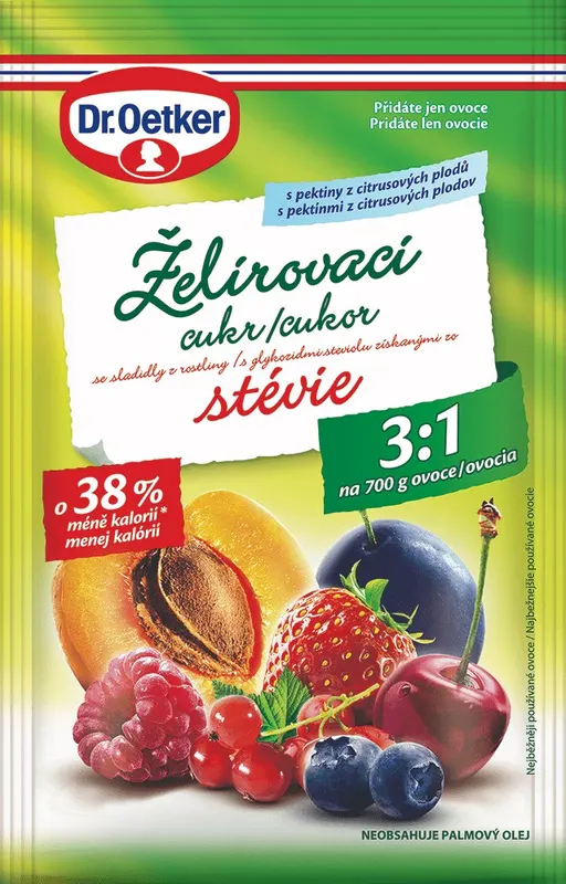 Želírovací cukr se stévií Dr. Oetker na zavařování džemů a marmelád, balení 250 g