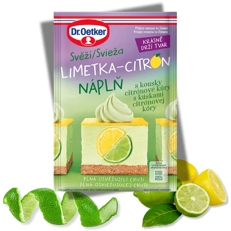 Dr. Oetker smetanová náplň limetka citron s kousky citronové kůry v balení 50 g na dorty a zákusky