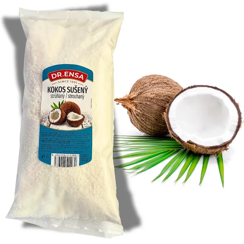 Jemně strouhaný kokos Dr.Ensa v balení 500 g k pečení a zdobení dortů a cukroví