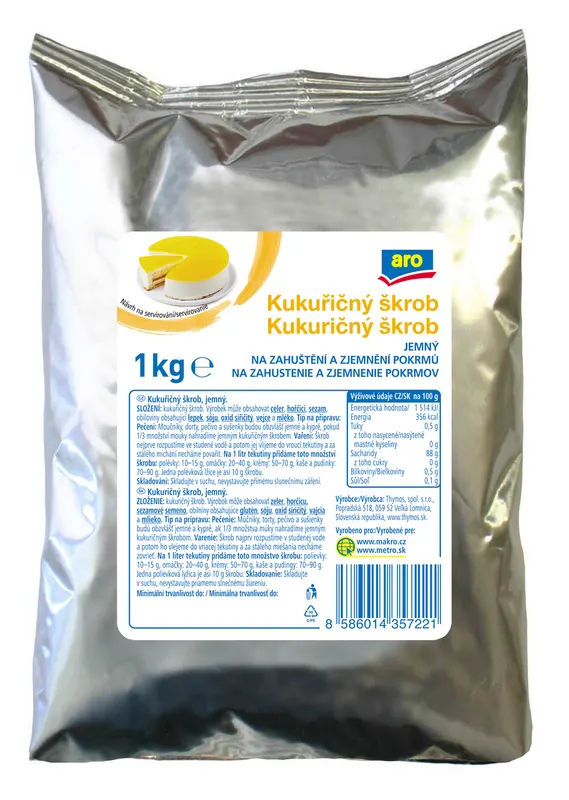 Jemný kukuřičný škrob ARO na zahuštění krémů a omáček a na nadýchaná pečiva