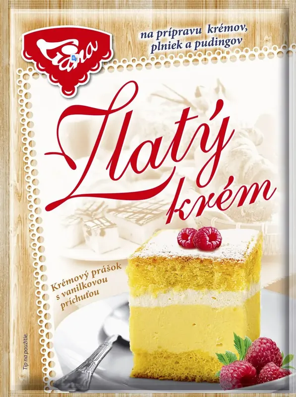 Práškový krém Liana se zlatou vanilkovou příchutí v balení 40 g na přípravu dortových náplní a pudinků