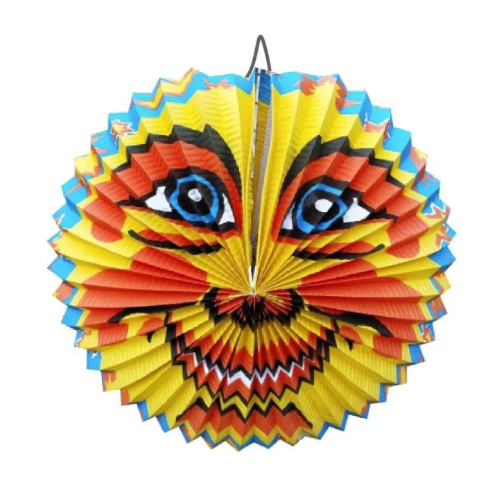 Papírový lampion ve tvaru slunce o průměru 28 cm s pevným poutkem na zavěšení