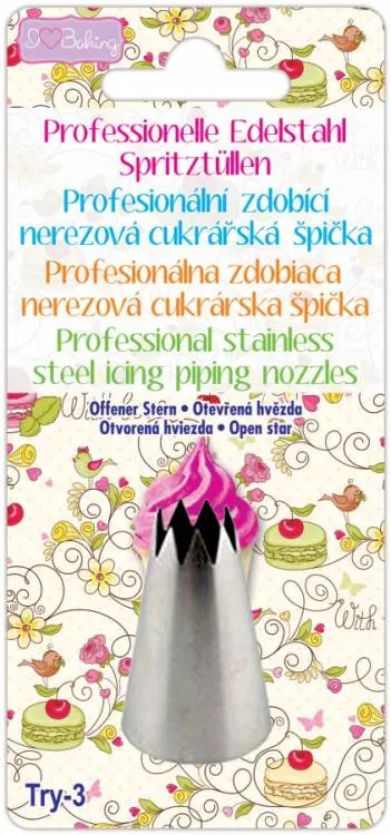 Trezírovací špička Alvarak s otevřenou hvězdou z nerezu na zdobení cupcakes, koláčů a dortů