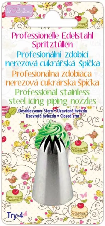 Sada 14 nerezových trezírovacích špiček Alvarak s uzavřenou hvězdou na zdobení krémem