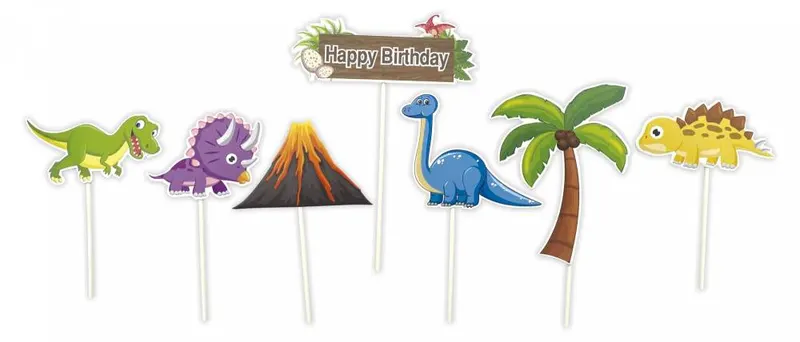 Zapichovací dekorace Alvarak s nápisem Happy Birthday a motivem dinosaurů na dort pro dětské narozeniny