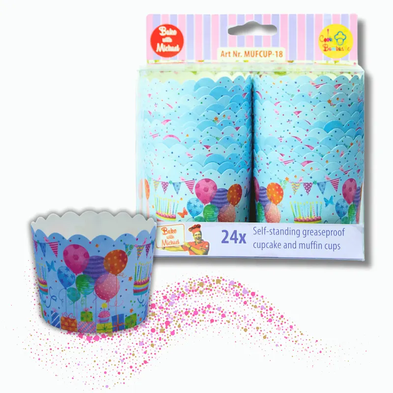 Samonosné papírové košíčky na pečení s motivem party balonků, 60 mm, balení 24 kusů od značky Alvarak