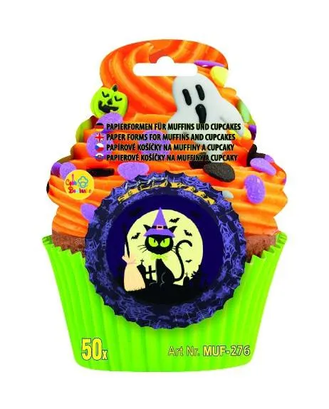 Papírové košíčky na muffiny Alvarak s halloweenským motivem kočky, balení 50 kusů