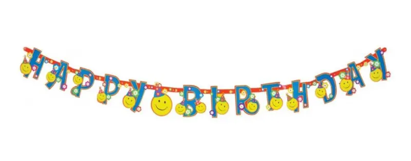 Narozeninová girlanda Alvarak se smajlíky a nápisem Happy Birthday, délka 210 cm