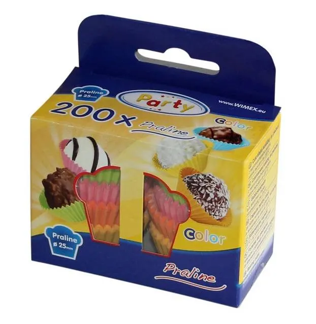 Barevné nepromastitelné papírové košíčky na pralinky, 200 ks, velikost 2,5 x 1,8 cm