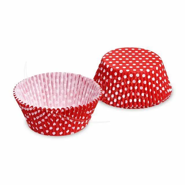 Červené papírové košíčky s puntíky na muffiny a cupcaky, balení 40 kusů, vhodné k pečení a oslavám