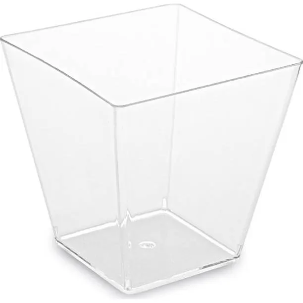 Hranatý čirý fingerfood kelímek z polystyrenu o objemu 230 ml na panna cottu a drobné dezerty, balení 20 ks
