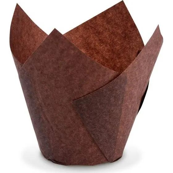 Hnědé tulipánové cukrářské košíčky Wimex na muffiny a cupcaky, balení 100 kusů o rozměru 50 x 85 mm